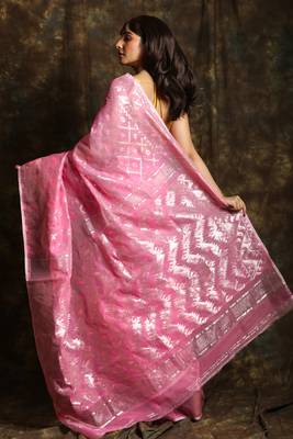 Pink Woven Blended Cotton Saree Without Blouse 3