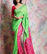 Green Woven Blended Cotton Saree Without Blouse