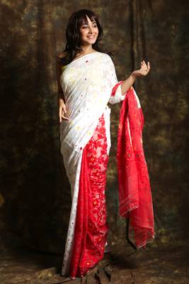 White woven blended cotton saree  1