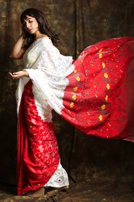 White woven blended cotton saree  2
