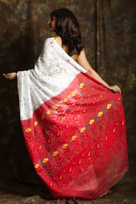 White woven blended cotton saree  3
