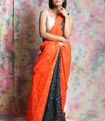 Orange Woven Blended Cotton Saree Without Blouse