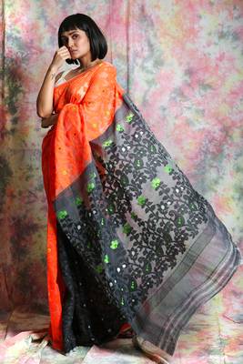 Orange Woven Blended Cotton Saree Without Blouse 2