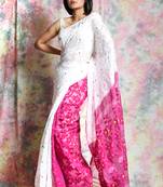 White woven blended cotton saree 