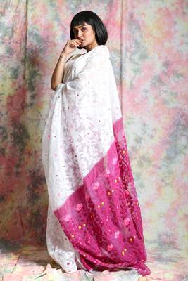 White woven blended cotton saree  2