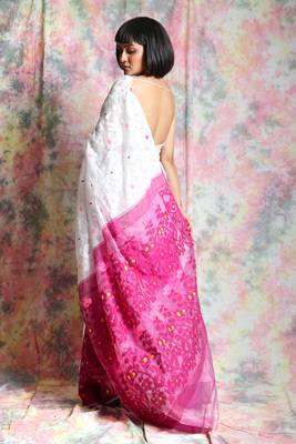 White woven blended cotton saree  3