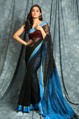 Black woven silk cotton saree with blouse 1
