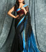 Black woven silk cotton saree with blouse