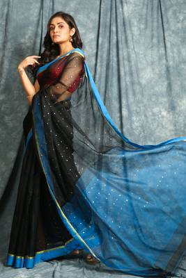 Black woven silk cotton saree with blouse 2