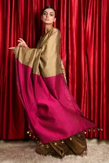 Brown Blended Cotton Plain Saree