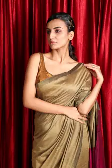 Brown Blended Cotton Plain Saree