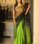 Black woven silk saree with blouse