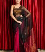 Black woven silk saree with blouse