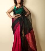 Black woven silk saree with blouse