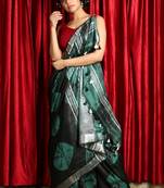 Black woven blended cotton saree with blouse