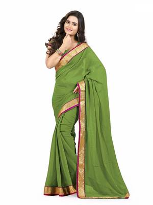 MAHATI green bangalore_silk plain chiffon sarees with blouse 1