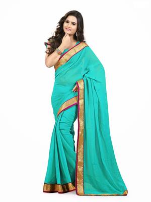 MAHATI blue bangalore_silk plain chiffon sarees with blouse 1
