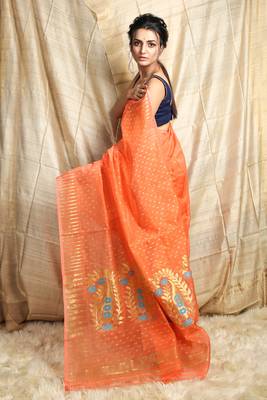 Peach woven blended cotton saree  3