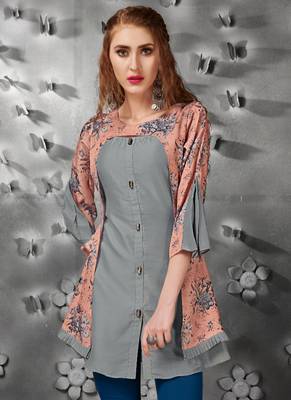 Grey embroidered art silk short-kurtis 2