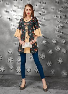 Beige embroidered art silk short-kurtis 1