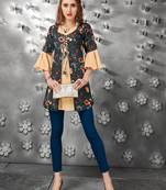 Beige embroidered art silk short-kurtis