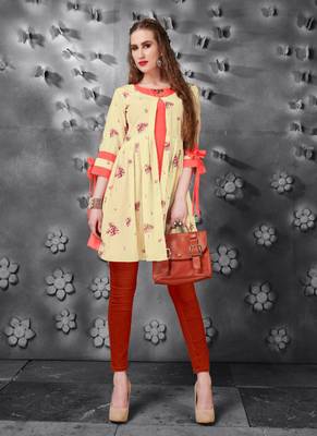 Cream embroidered art silk short-kurtis 1