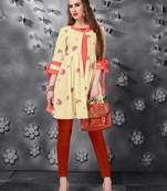 Cream embroidered art silk short-kurtis