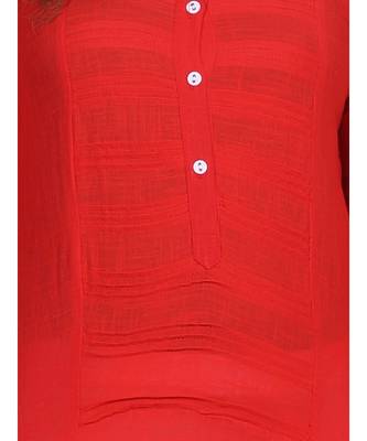 Red Cotton 3/4th Sleeves Solid Womens Kurta 4