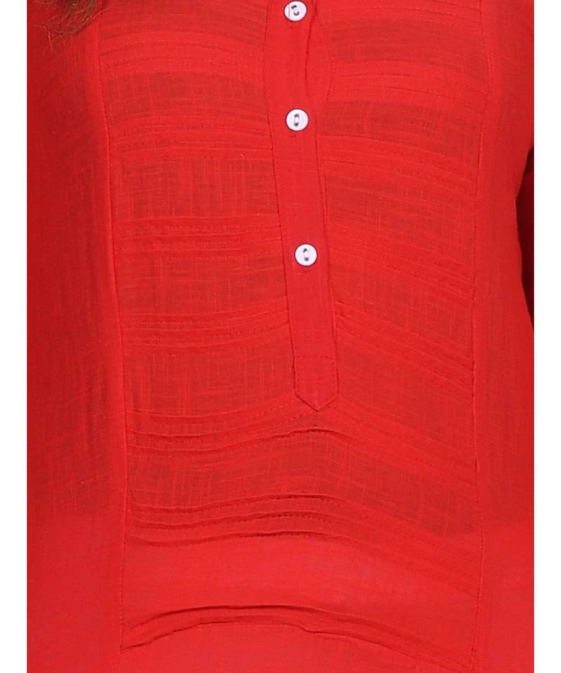 Red Cotton 3/4th Sleeves Solid Womens Kurta