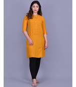Mustured Cotton 3/4th Sleeves Solid Womens Kurta