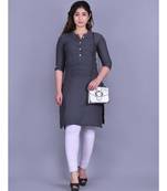 Grey Cotton 3/4th Sleeves Solid Womens Kurta