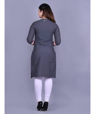 Grey Cotton 3/4th Sleeves Solid Womens Kurta 2