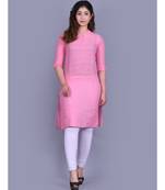 Baby Pink Cotton 3/4th Sleeves Solid Womens Kurta