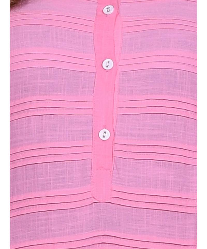 Baby Pink Cotton 3/4th Sleeves Solid Womens Kurta