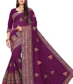 Purple embroidered silk saree with blouse