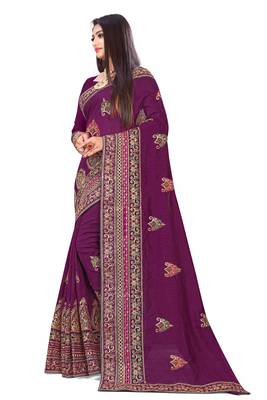 Purple embroidered silk saree with blouse 2