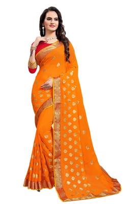 Orange embroidered georgette saree with blouse 1