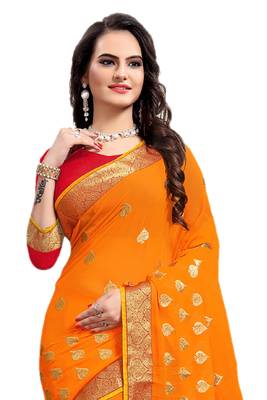 Orange embroidered georgette saree with blouse 3