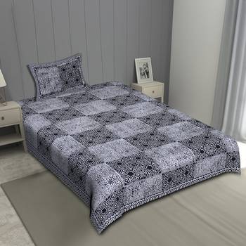 Grush 100% Cotton Jaipuri Block Print Single Bedsheet With Pillow Cover 1