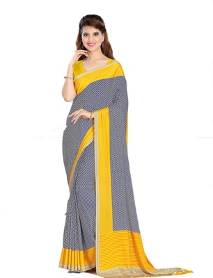 plain crepe saree with designer blouse