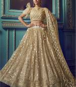 Gold Net Mirror Sequin Embroidered Wedding Lehenga Choli