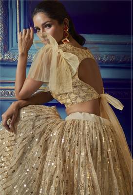 Gold Net Mirror Sequin Embroidered Wedding Lehenga Choli 2