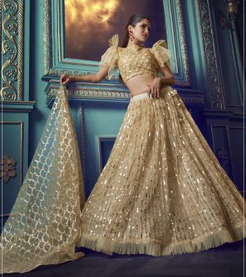 Gold Net Mirror Sequin Embroidered Wedding Lehenga Choli 3