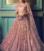 Purple Sequins Embroidered Net Lehenga Choli For Bride