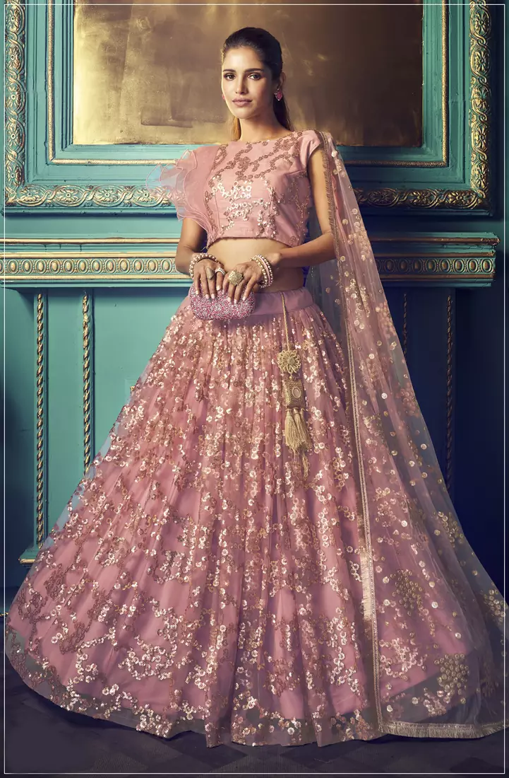 Bewitching Purple Sequins embroidered net fabric Lehenga Choli for bride