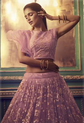 Purple Sequins Embroidered Net Lehenga Choli For Bride 2