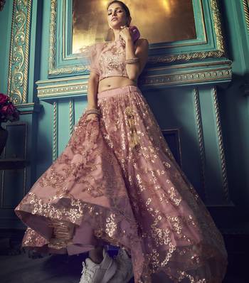 Purple Sequins Embroidered Net Lehenga Choli For Bride 4