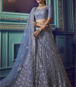 Glamorous Grey Sequins embroidered net Semi Stitched Lehenga choli for wedding