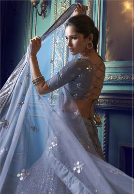 Glamorous Grey Sequins embroidered net Semi Stitched Lehenga choli for wedding 2