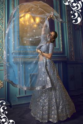 Glamorous Grey Sequins embroidered net Semi Stitched Lehenga choli for wedding 3